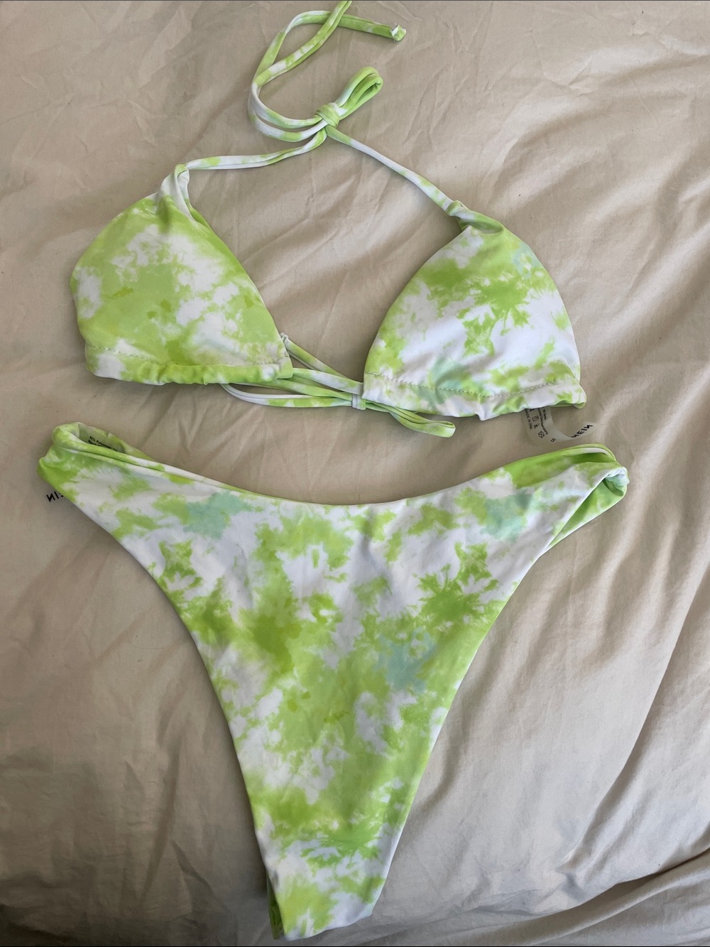 SHEIN Lime Green and White Tie-Dye Triangle Bikini #B12